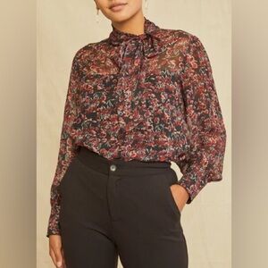 AMOUR VERT  Lorenza Nouveau (washable!) Silk Blouse - L / Joshua Tree Floral